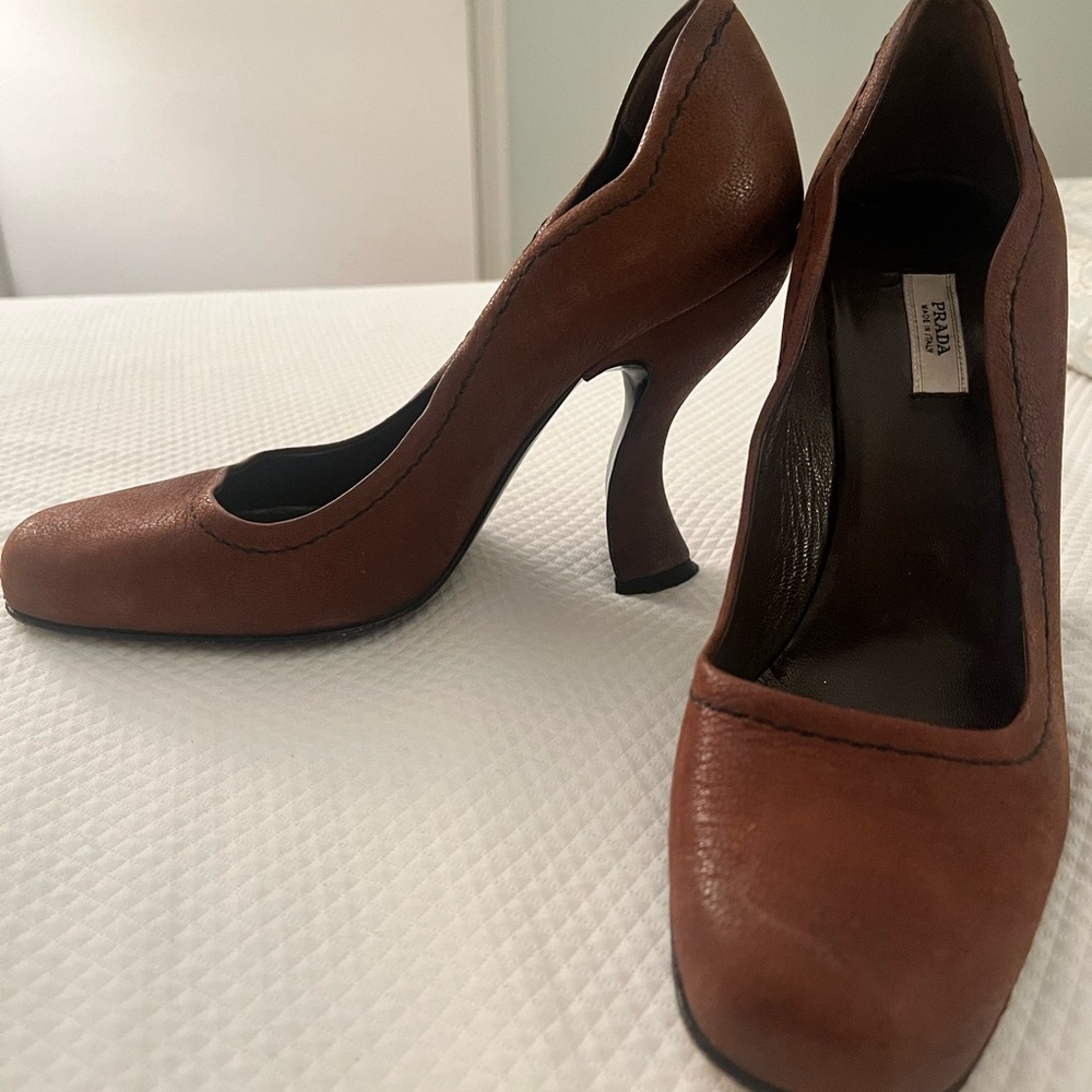 Prada Y2K Brown Leather Square Toe Heels